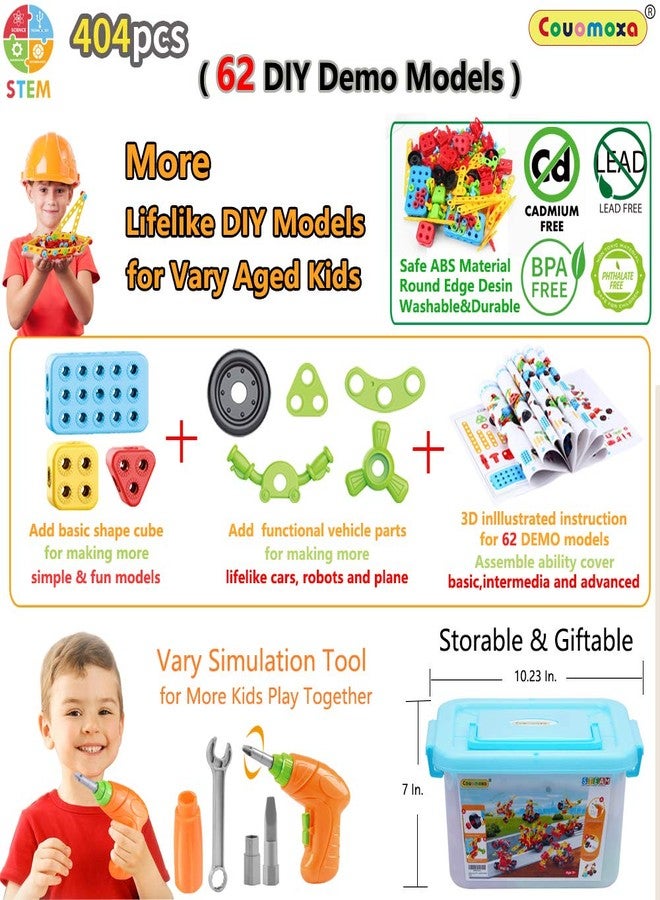 COUOMOXA 404 Pcs Building Toys STEM for Kids: 62 DIY Demo Models Construction Creative Set - Educational Toy for 5 6 7 8 9 10+ Years Old Kids Home School - Birthday Gift for Boys Girls - Image 4